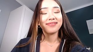 Lina Tyan in black sheer lingerie - cum show