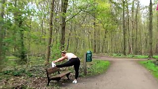Chubby German milf having an outdoor blowjob in the woods