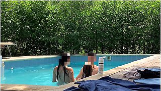 The Guy Who Cleans The Pool Gets Very Hot When He Sees His Bosses Tanning In The Pool And They End U
