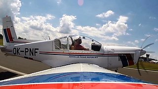 Blonde with big boobs drills guys ass by pool outdoors