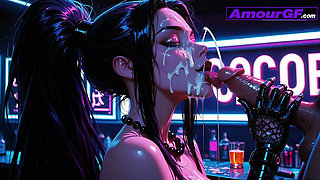 3D AI Cyber Slut Gets Dress Ripped, Nailed Deep on Neon Bar