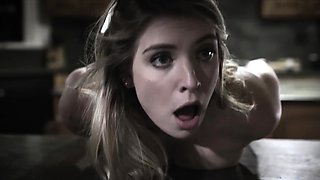 Innocent teen gets fucked by dads friend in the kitchen