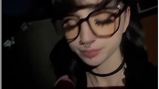 Pierced Goth Girl Takes A Cumshot Outdoors