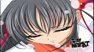 Green eyed and black haired hentai maid gets her slit licked a bit