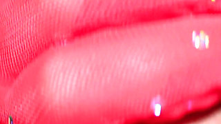 POV. Sensual Licking of the Glans From Brunette with Hot Red Lips. Close up.