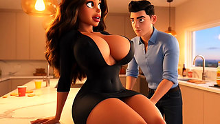 Hot Curvy Married Brazilian Wife Secretly Fucked by Young Neighbor in Kitchen Before Guests Arrive (AI generated)