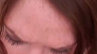 Petite redhead teen Kassondra Raine POV blowjob and cum swallow