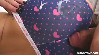 Sneaky stepbro blasts a huge load on his cute step sis