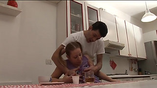 Blonde chubby fucking in the kitchen...cum on pussy