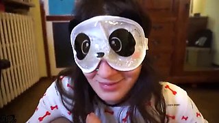 Hairy Brunette Teen ElivaLove Gives a Hot Blowjob and Takes Cum on Belly and Inside