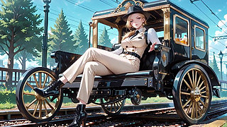 Lazy Vibes in a Vintage Carriage and Luxury Bedroom, Teasing Under the Black Hat, Fingers Touching Lips