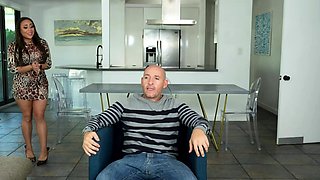 Step Aunt on her knees sucking her step nephews huge cock