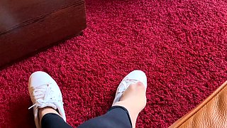 Amateur CD in white lingerie solo