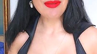 Busty curly brunette with big boobs fucks on couch
