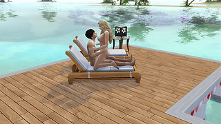 Couple in love have sex in public on the beach. The sims