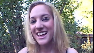 Young Blonde Gives Some Head to Her College Teacher Outdoors