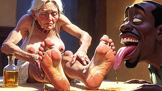Old Granny Foot Worship - Man Licking Oiled Wrinkled Soles