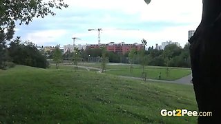 Blonde Sprays An Impressive Stream Outside