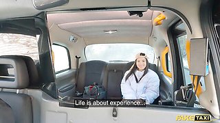 Outside trailer with well-proportioned Lucy Mendez from Fake Taxi