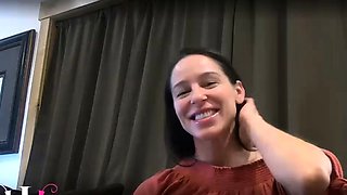 Beautiful Brunette Big Boobs Rides Fake Cock