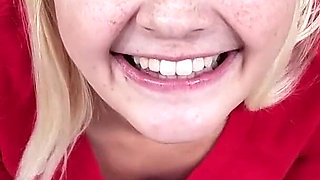 19 year old teen Madison Hart no hands POV blowjob and cum swallow