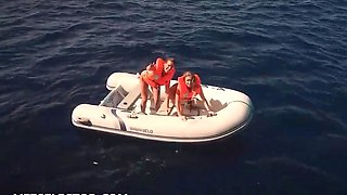 Blonde damsel gets doggystyle on a boat