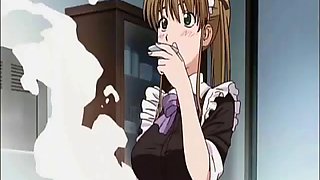 Anime maid masturbating in fantasy