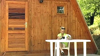 Blonde Sucks and Rides Two Cocks Outdoors