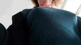 Sexy redhead milf flashes her tight pussy and hard nipples
