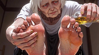 87 Year Old Granny Sensual Foot Oil Massage - Gorgeous Feet & Nails