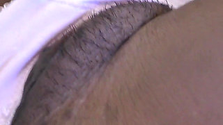 Ebony in panties creampied by white cock