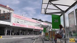 HUNT4K. Angella Christin from bus station comes to service hunter for money