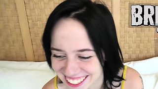 Gorgeous college cutie with tiny tits suck cock