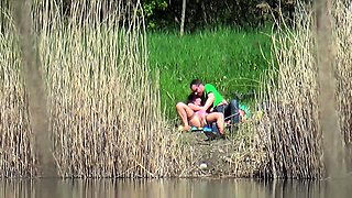 Horny mature couple enjoying wild sex action in the outdoors