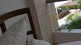 Black Thong Bikini Pose on the Balcony