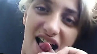 Young Slut Swallows Stud's Cock While Girlfriend Watches