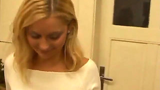 Stunning Blonde Whore with Perfect Tits and Ass Gives Camera Man a Blowjob