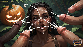 Hot Ebony Goddess Engulfs Halloween Pumpkins in Hot Desire - XXX!