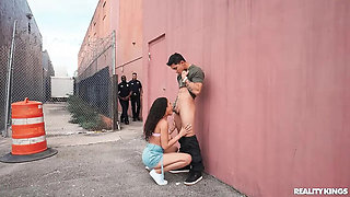 Cop Fucks Bratty Teen in Double Penetration Scene