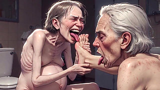 Two Ugly 90 Year Old Grannies Foot Fetish - Licking & Moaning in Pleasure