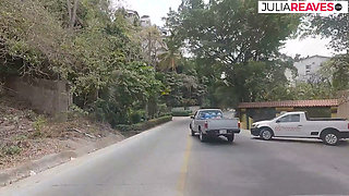 Horny girl sucks a huge cock on the rocks to a cumshot