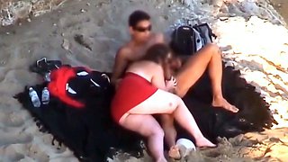 Chubby Niece devours cock on the beach