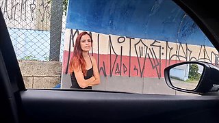 Risky Masturbation in the Car with a Hot Girl at the Bus Stop in Public!