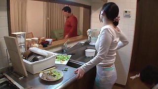 Japanese Housewife Fuck In The Kitchen While Her Husband Is Eating
