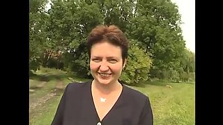 Mature Lady Outdoor Blowjob Near Car - Short Hair MILF Sucks Cock