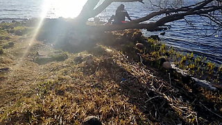 Romantic blowjob on the beach of love with ducks
