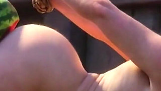Granny in Bondage Takes Watermelon in Ass - Intense Sensation