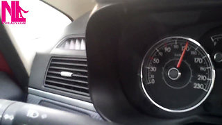 Sexy Speedy Driving in Patent Black Pumps and Seamed Black Pantyhose