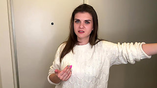 Stepson saw Stepmother’s Big Cumshot through pants in the office