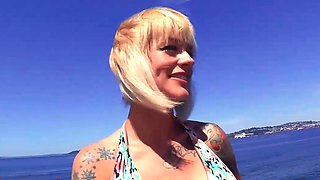 Busty nymphs with tattoos love an lubed threesome